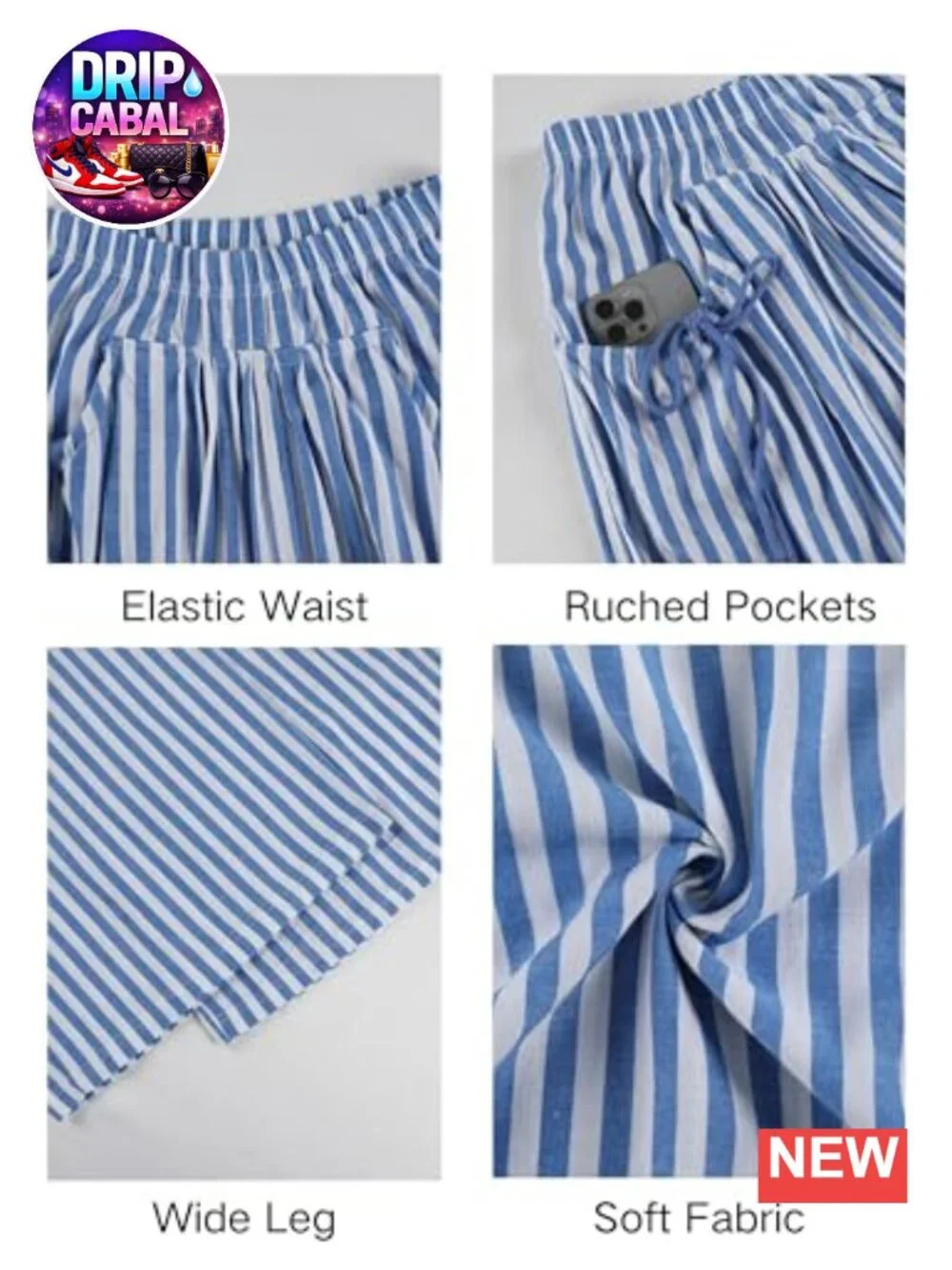 Striped Wide Leg Palazzo Pants, Baggy Elastic Waist Lounge Trousers